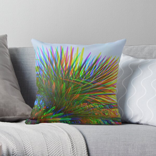 Rainbow Psychedelic Palm Tree Leaves Throw Pillow