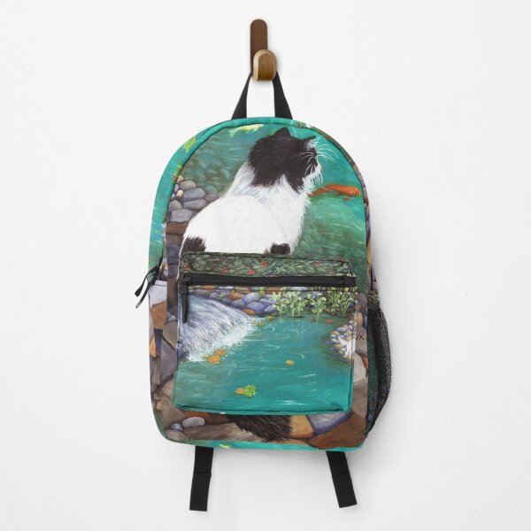 Item preview, Tuxedo Cat watching family at the koi pond. designed and sold by KarenZuk.