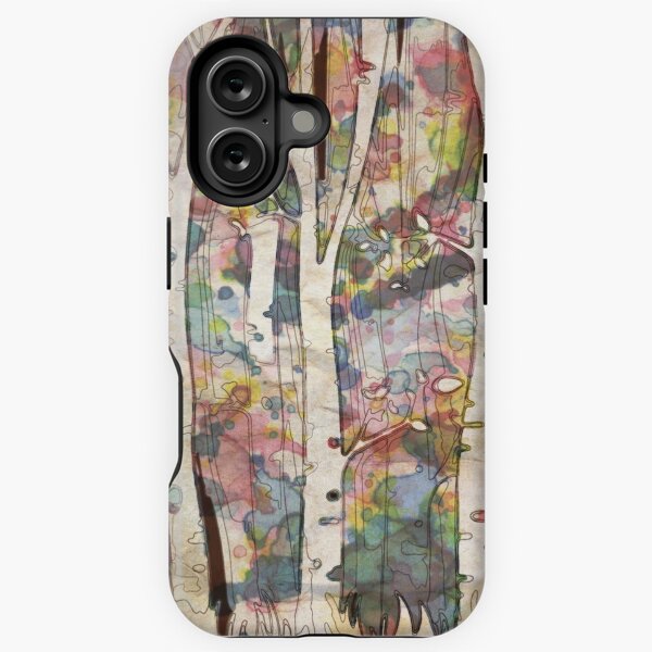 Item preview, watercolor colorful forest birch trees, quiet place, peace and serenity, in the forest of dreams designed and sold by Collagedream.