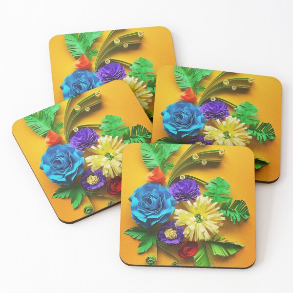 Item preview, Mixed flowers, paper roses, quilled flowers on yellow background (THIS IS A PRINT) designed and sold by folkyouall.
