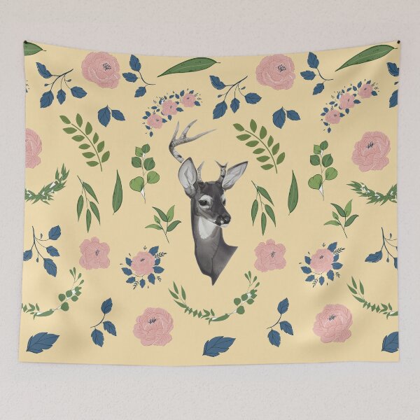 Item preview, Dear Head Hand Drawn Spring Flower Pattern designed and sold by CrescntDesigns.