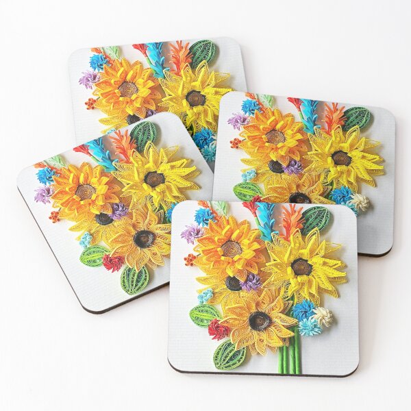 Item preview, Sunflowers, quilled sunflowers and various mixed flowers on white background (THIS IS A PRINT) designed and sold by folkyouall.