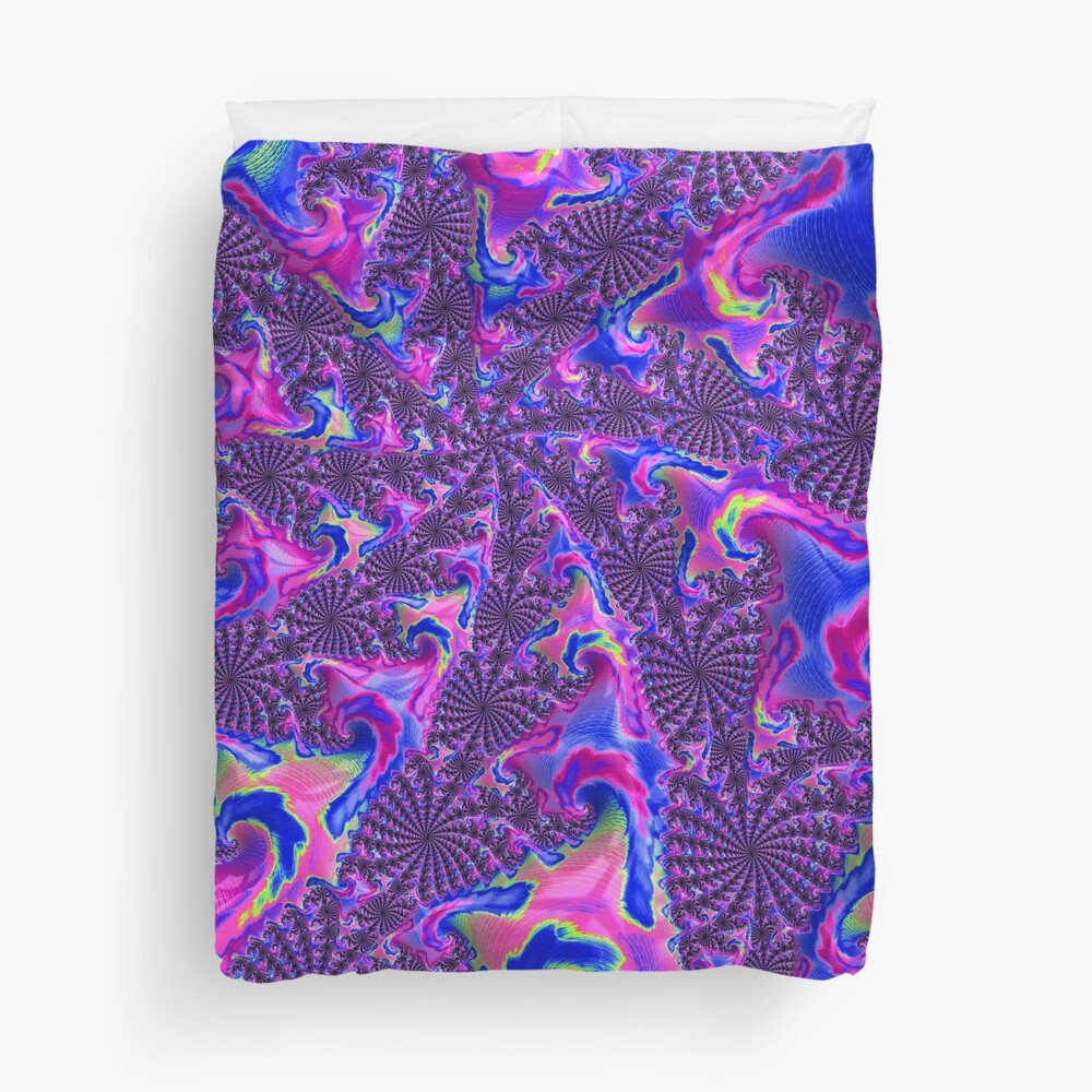 Colorful Groovy Trippy Vibrant Spiral Fractal Art Duvet Cover