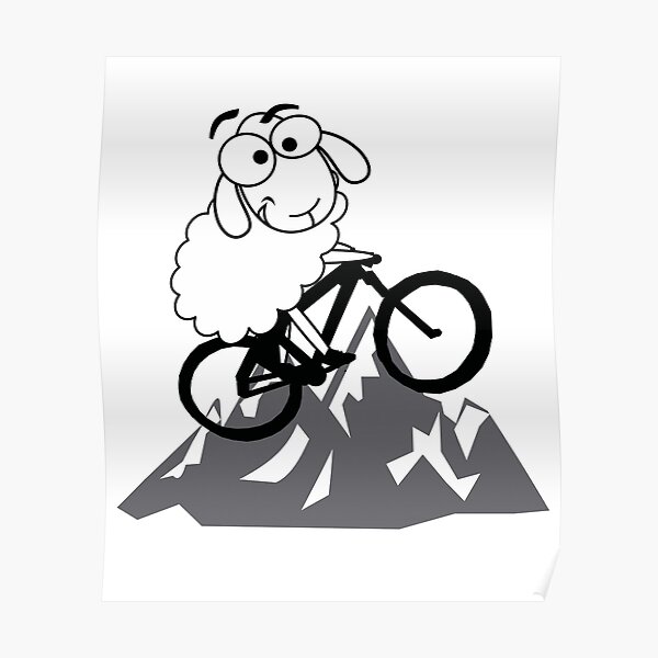 funny mountain biking sheep mountains cycling MTB gifts sheep Poster