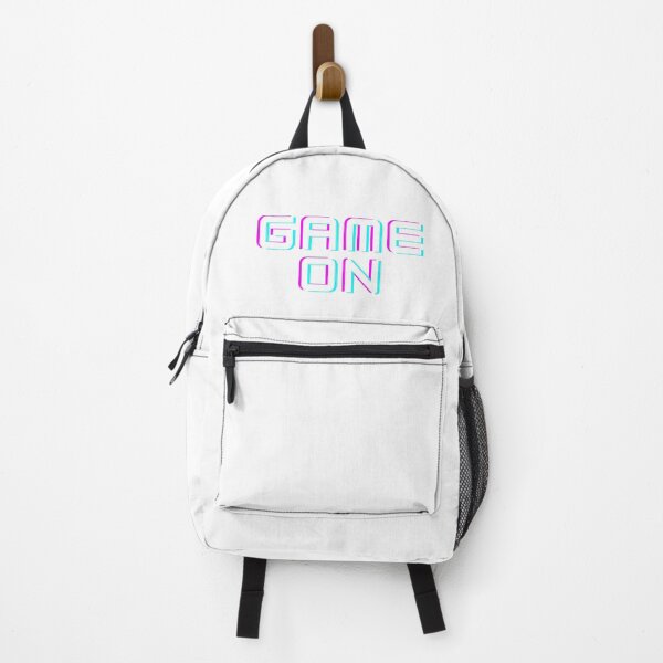 game on text colored blue and magenta and purple Backpack
