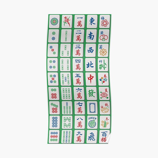 Mahjong Tiles on Green Poster