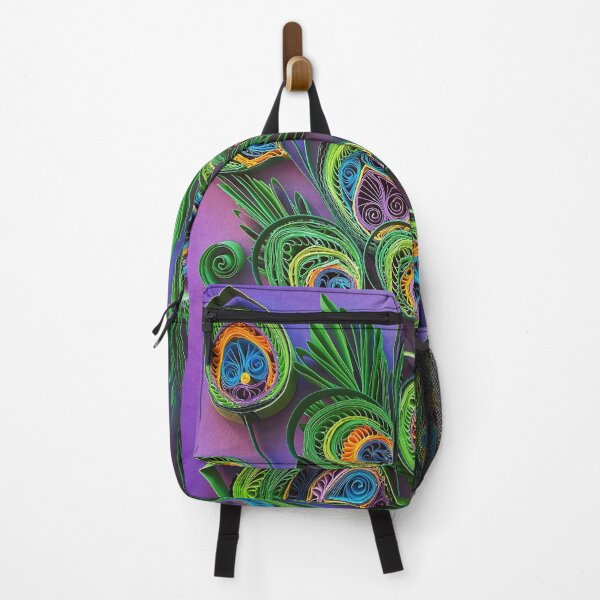 Item preview, Vivid peacock quilled feathers on purple background (THIS IS A PRINT) designed and sold by folkyouall.