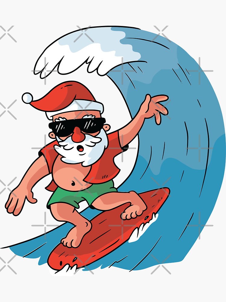 "Santa Surfing Christmas " Sticker for Sale by OnepixArt Redbubble
