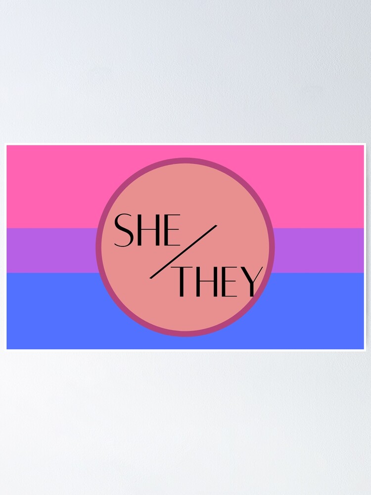 "She/They Pronouns with Bi Flag" Poster by MysticTeaKettle Redbubble