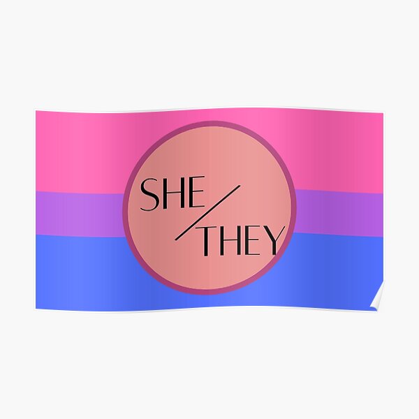 "She/They Pronouns with Bi Flag" Poster by MysticTeaKettle Redbubble
