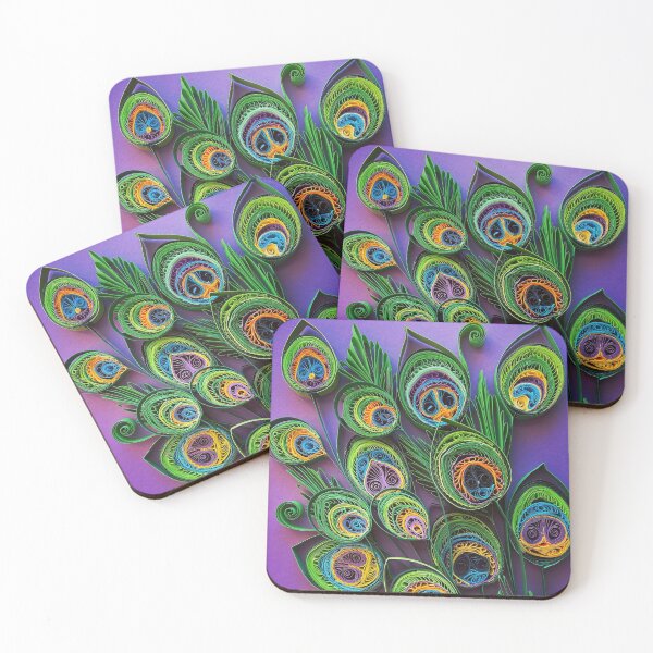 Item preview, Vivid peacock quilled feathers on purple background (THIS IS A PRINT) designed and sold by folkyouall.