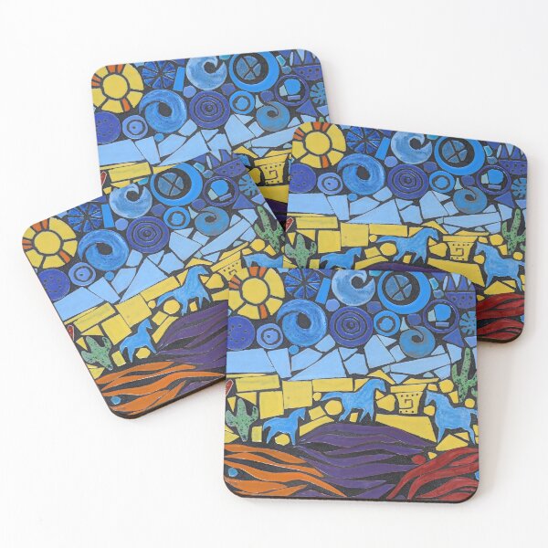 Item preview, The Wild Blue Yonder- mosaic with blue horses, cactus, dramatic sky designed and sold by Knndydesertart.