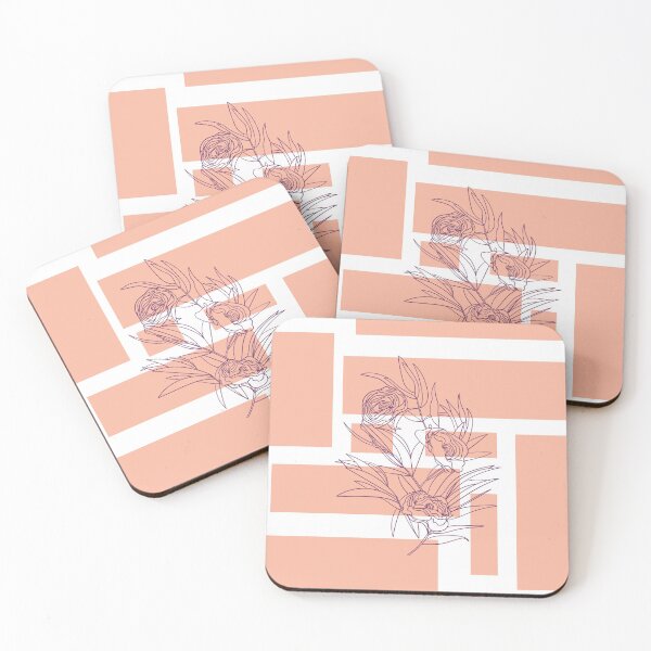 Item preview, Pastel dusty pink abstract squares with purple line art flowers and leaves digital design illustration  designed and sold by Lilith-Designs.