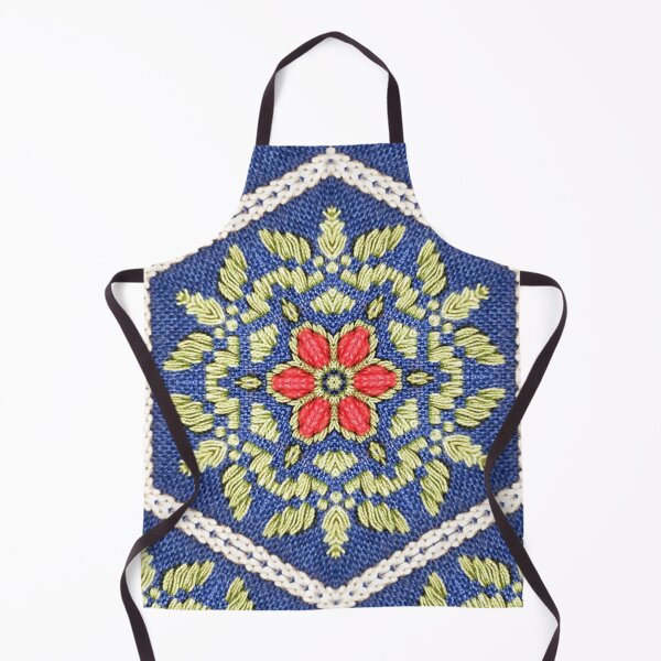 Item preview, Scandinavian embroidery blue, white and red flower and green leaves designed and sold by Digibee.
