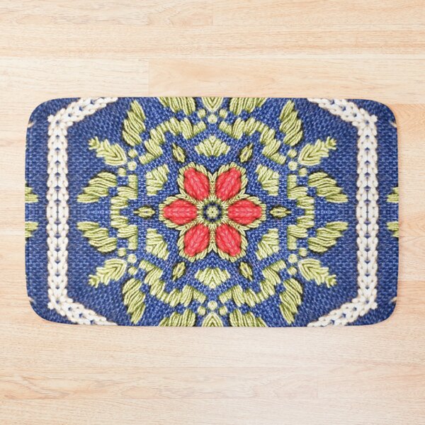 Item preview, Scandinavian embroidery blue, white and red flower and green leaves designed and sold by Digibee.