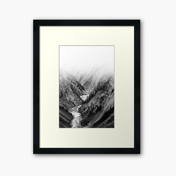 Black and White Yellowstone national park Framed Art Print