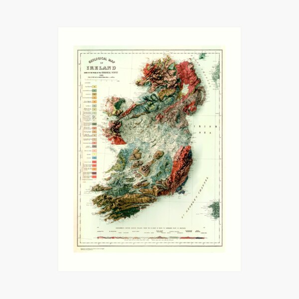 1926 Geological map of Ireland 3D digitally-rendered Art Print