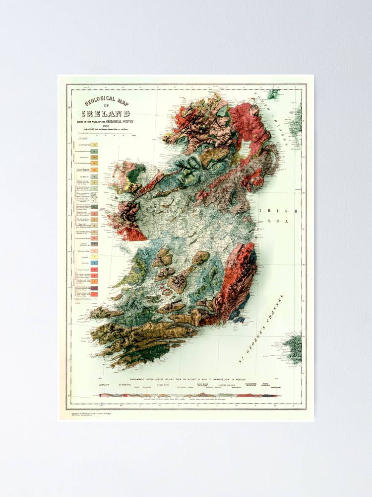 Map Of Ireland Poster 1926 Geological Map Of Ireland 3D Digitally-Rendered" Poster By  Thinkaboutmaps | Redbubble