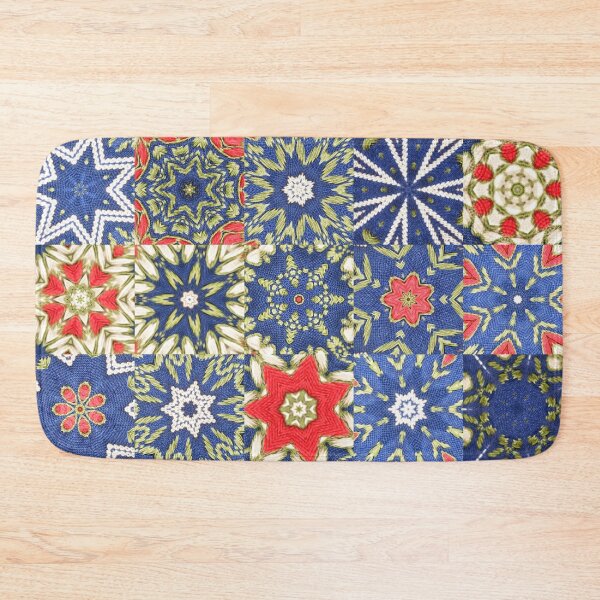 Item preview, Patchwork of a Sandinavian embroidery blue, white and red flower and green leaves designed and sold by Digibee.