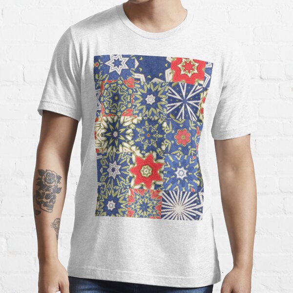 Scandinavian embroidery blue, white and red flower and green