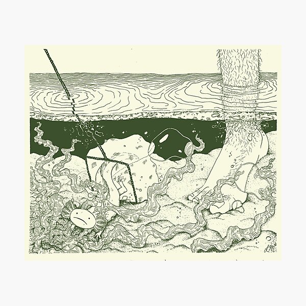 Item preview, Axolotl Escape Vintage Ink Print designed and sold by maeeflows.