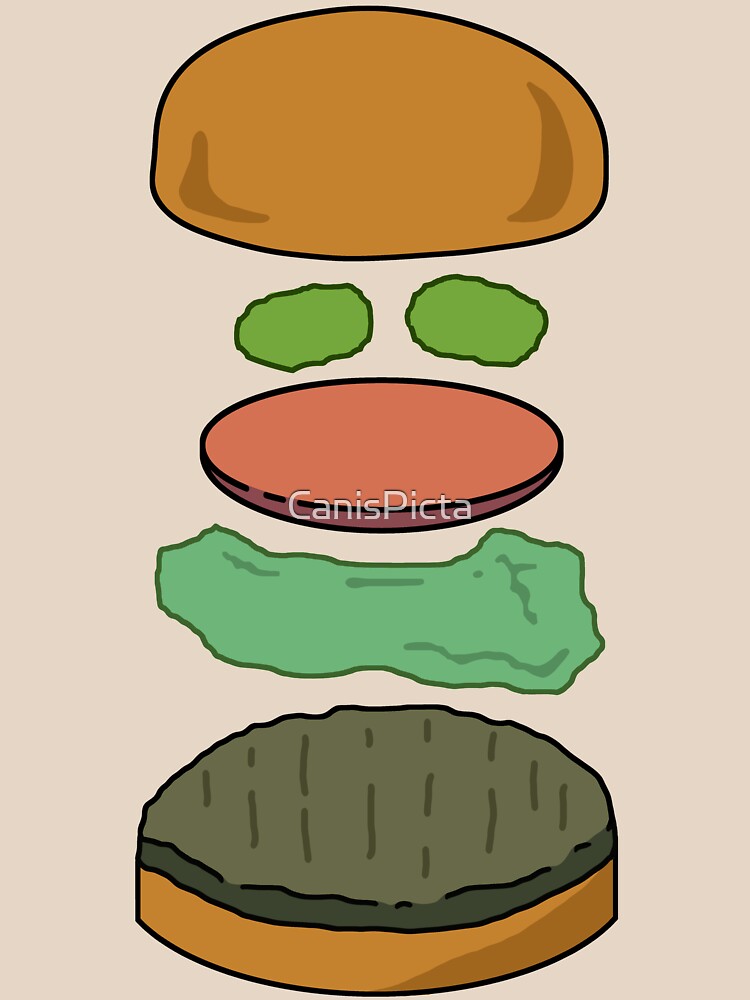 Thumbnail 7 of 7, Classic T-Shirt, "Deconstructed Burg" Deconstructed Burger Hamburger Lettuce Tomatoes Foodie Food Humor Silly Funny Pickles Bun designed and sold by CanisPicta.