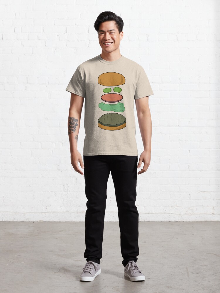 Thumbnail 3 of 7, Classic T-Shirt, "Deconstructed Burg" Deconstructed Burger Hamburger Lettuce Tomatoes Foodie Food Humor Silly Funny Pickles Bun designed and sold by CanisPicta.