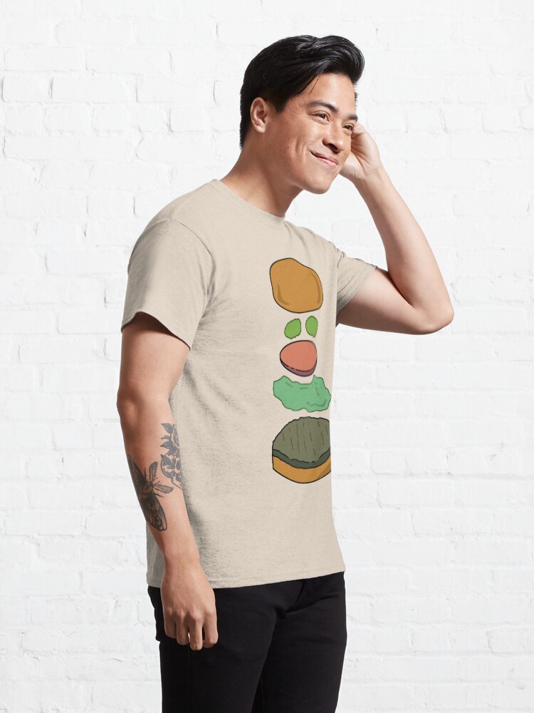 Thumbnail 5 of 7, Classic T-Shirt, "Deconstructed Burg" Deconstructed Burger Hamburger Lettuce Tomatoes Foodie Food Humor Silly Funny Pickles Bun designed and sold by CanisPicta.