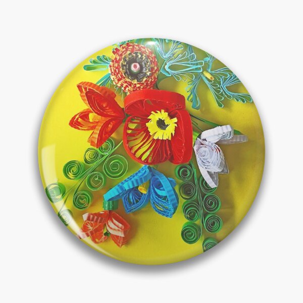 Item preview, Poppies and wild flowers, paper flowers, quilled flowers on yellow background (THIS IS A PRINT) designed and sold by folkyouall.
