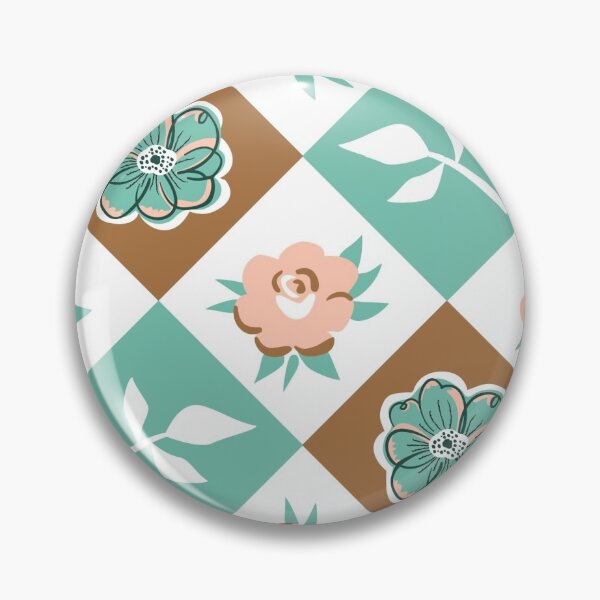 Item preview, Retro Pink Roses and Spearmint Anemones in a Checkered Pattern designed and sold by vinpauld.