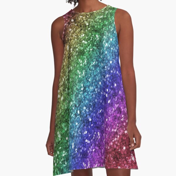 Queen of Sparkles Teal Rainbow Sequin Stripe Dress