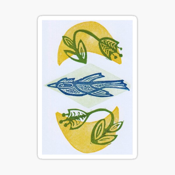 Folk Art Bird and Blossoms Sticker