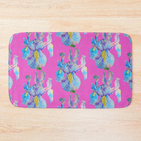 Item preview, Iris Watercolor Painting - Blue with Raindrops - on Magenta Pink designed and sold by Sarah  Rajkotwala.