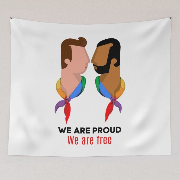 Item preview, We are Proud, We Are Free - Two Men Rainbow Scarves designed and sold by fabulouslygay.