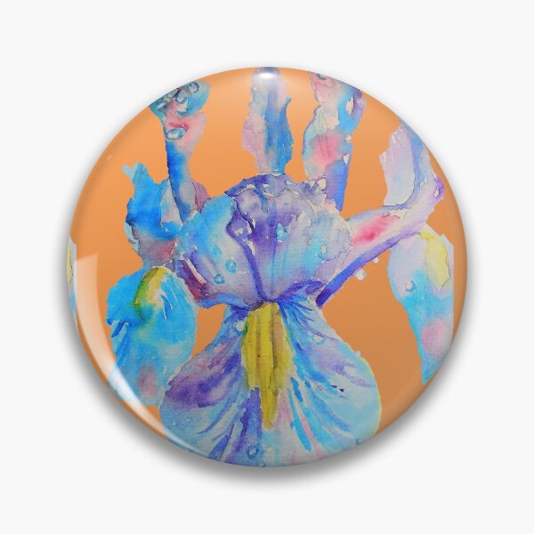 Item preview, Iris Watercolor Painting - Blue with Raindrops - on Orange designed and sold by Sarah  Rajkotwala.