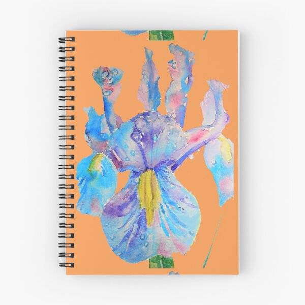 Item preview, Iris Watercolor Painting - Blue with Raindrops - on Orange designed and sold by Sarah  Rajkotwala.