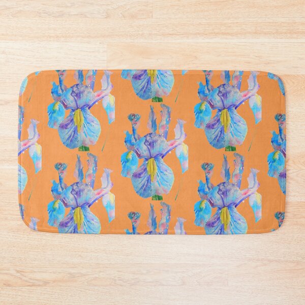 Item preview, Iris Watercolor Painting - Blue with Raindrops - on Orange designed and sold by Sarah  Rajkotwala.
