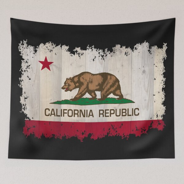 Item preview, California Republic state flag - distressed edges on spruce planks designed and sold by Bruiserstang.