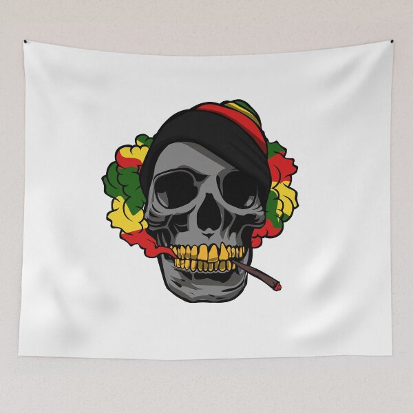 Item preview, Gray Skull Smoking Marijuana With Rastafarian Colored Smoke designed and sold by GanjaGrip.