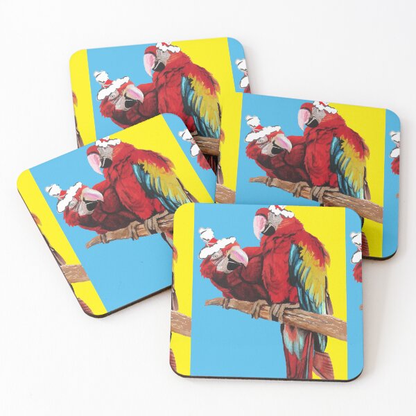 Item preview, Christmas Macaw - Here Comes Santa Macaws! - on Blue and Yellow designed and sold by Sarah  Rajkotwala.