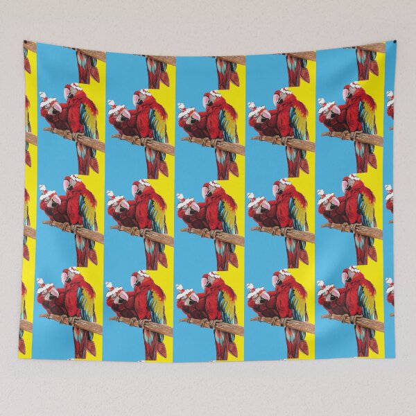Item preview, Christmas Macaw - Here Comes Santa Macaws! - on Blue and Yellow designed and sold by Sarah  Rajkotwala.