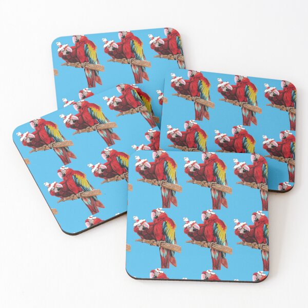 Item preview, Christmas Macaw - Here Comes Santa Macaws! - on Blue designed and sold by Sarah  Rajkotwala.