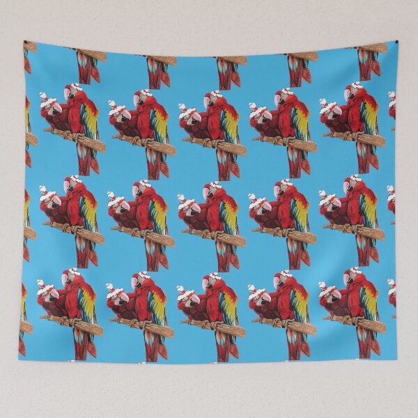 Item preview, Christmas Macaw - Here Comes Santa Macaws! - on Blue designed and sold by Sarah  Rajkotwala.
