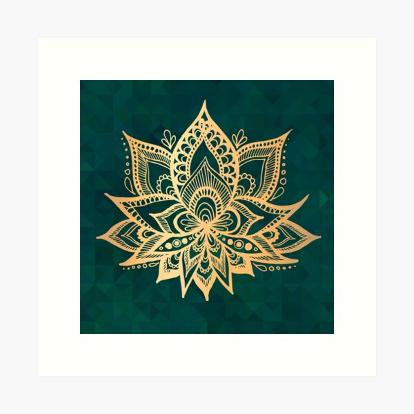 Gold Lotus on Emerald Green Art Print