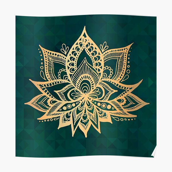 Gold Lotus on Emerald Green Poster