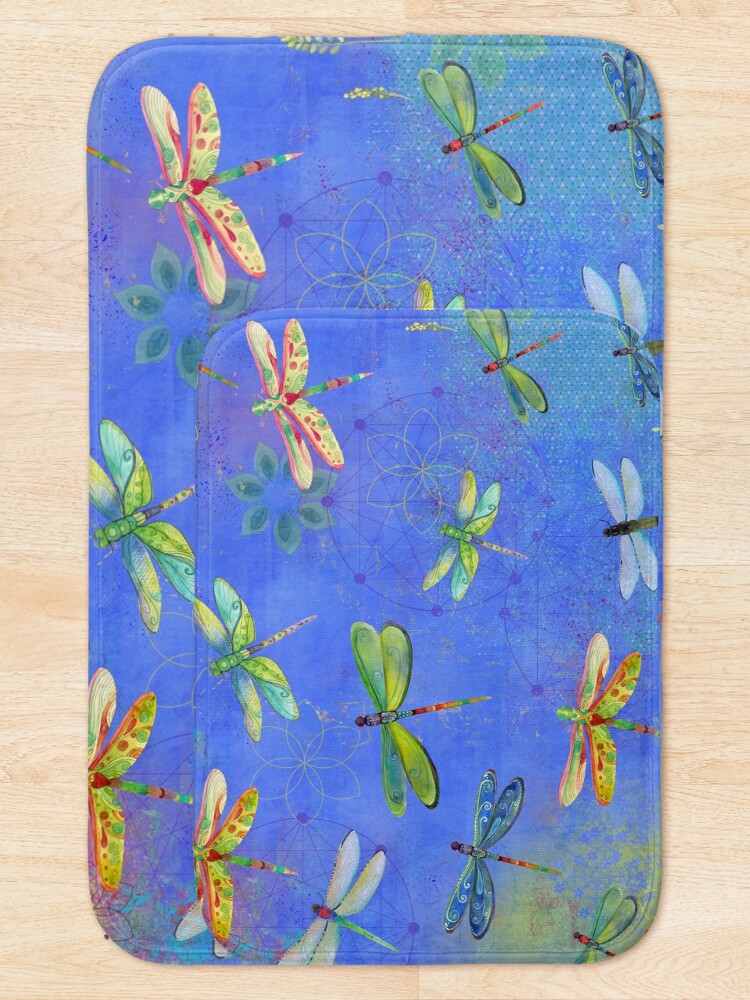 Thumbnail 5 of 6, Bath Mat, Dragonfly Boho Watercolor designed and sold by suezart.