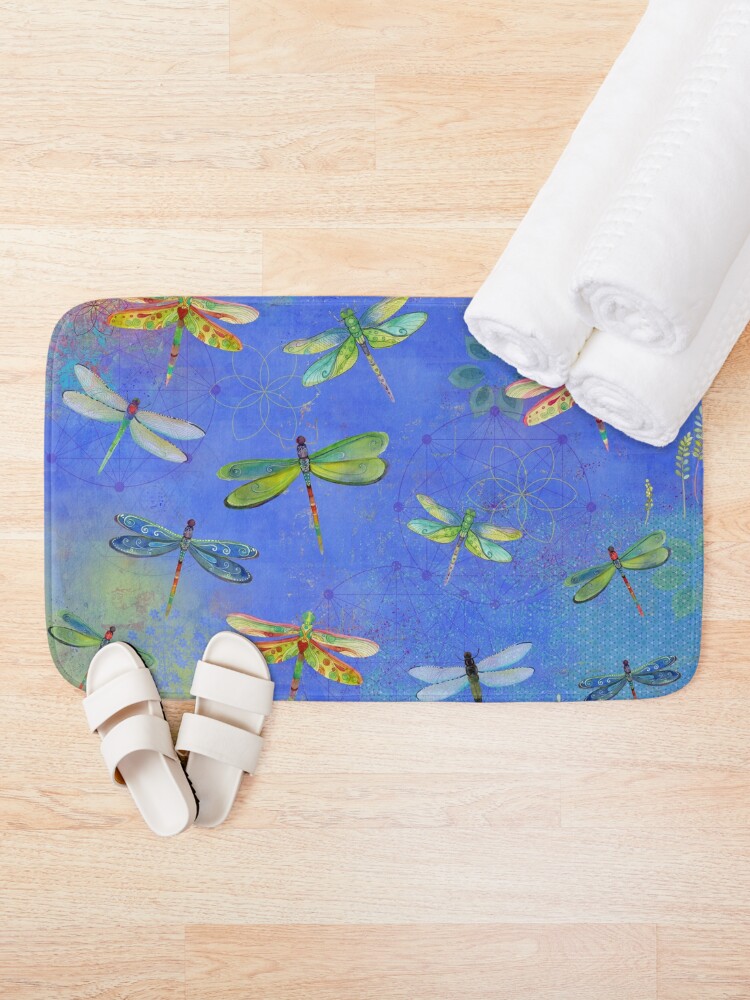 Thumbnail 2 of 6, Bath Mat, Dragonfly Boho Watercolor designed and sold by suezart.