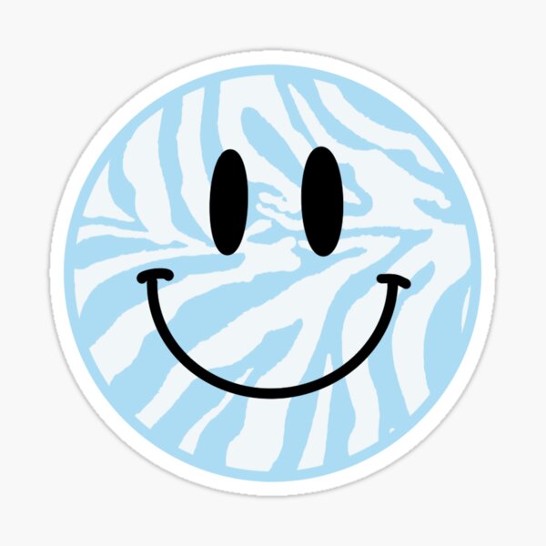 Light Blue Zebra Print Smiley Face Sticker By Abigailivy Redbubble
