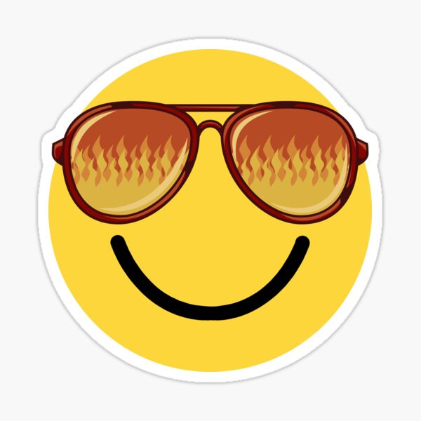"Emoticon Smiling Face With Flames Sunglasses" Sticker by MerchLovers