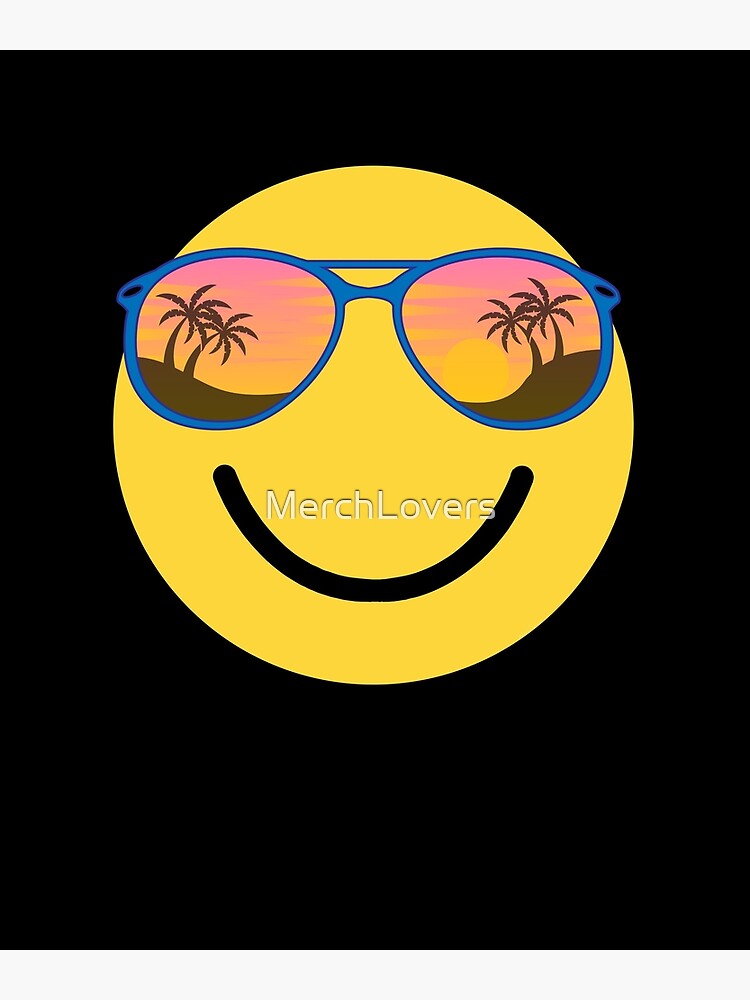 "Emoticon Smiling Face With Retro Palm Trees Sunglasses" Poster by
